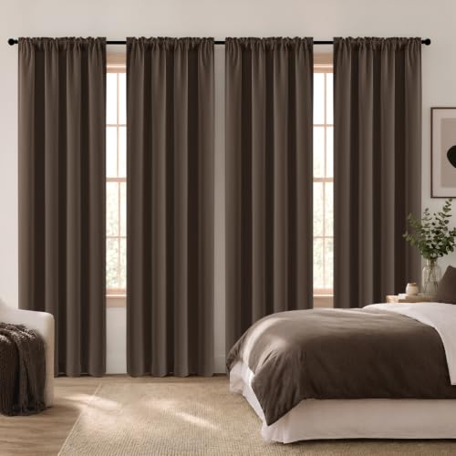Image of MIULEE Chocolate Brown Blackout Bedroom Curtains 84 Inches Long 4 Panels