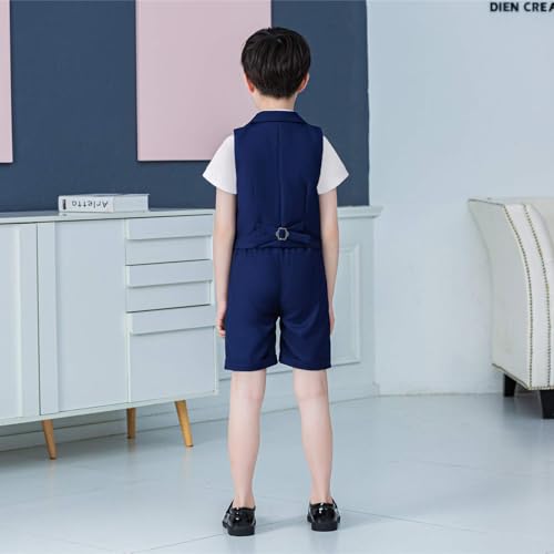 Image of LOLANTA Boys 4PCs Summer Suits, Short Suit Set for Wedding Ring Bearer Outfits Dress Clothes Vest Shirt Shorts Bow Tie