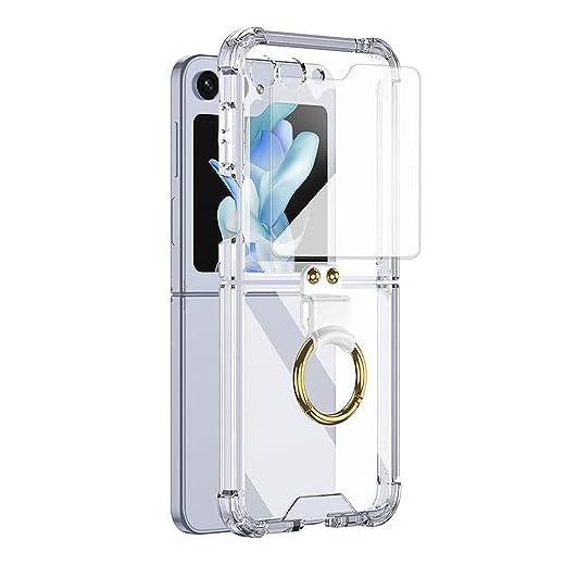 SZHAIYU Capa protetora à prova de choque para Samsung Galaxy Z Flip 5 5G com anel protetor de tela traseira TPU macio transparente Flip5 capa fina (transparente, Z Flip 5)