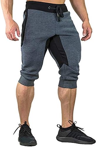 FASKUNOIEMen's Cotton Casual Shorts 3/4 Jogger Capri Pants Breathable Below Knee Short Pants with Three Pockets