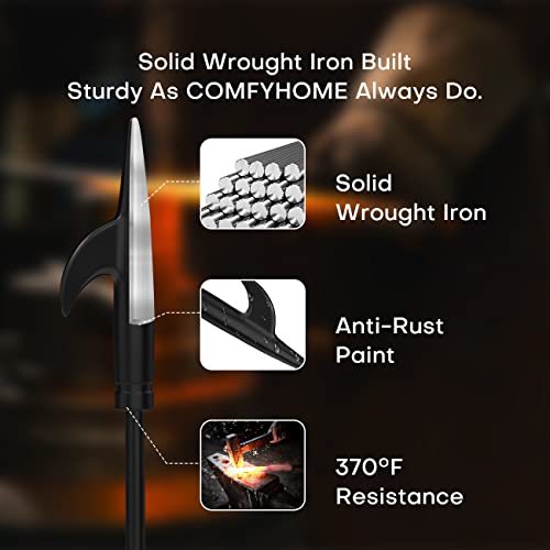 Comfyhome 5-Piece Fireplace Tools Set 32'',Heavy Duty Wrought Iron Fire Place Tool W/Long Fire Poker, Shovel, Tongs, Brush, Stand For Outdoor Indoor Chimney,Stove, Fire Pit Easy To Assemble,Silver #TOP3