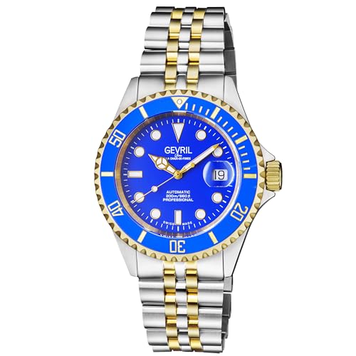 Gevril Men Wall Street Swiss Automatic Watch with Stainless Steel Strap, Two Toned YG, 20 (Model: 4856B), Blue2
