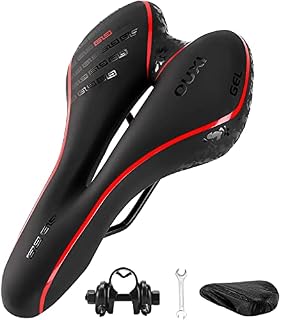 OUXI Bike Seat, Gel Bicycle Saddle Comfortable Soft Breathable Cycling Bicycle Seat Cushion Pad with Ergonomics Design for MTB Mountain Bike Exercise Bike Road Bike Men and Women-Red