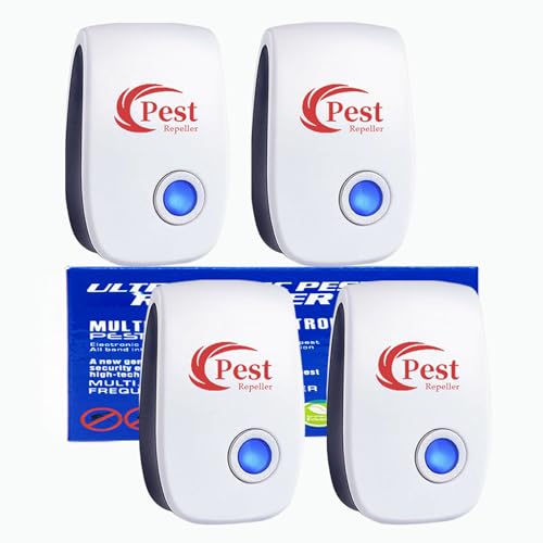 Repelente Ultrasónico de Plagas, 4 Pack Electrónico Repelente Mosquitos Control de Plagas, Repelente Ultrasónico Ratas para Anti Mosquitos, Moscas, Ratones, Cucarachas, Arañas, Roedores