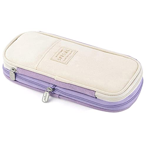 Arnuixty Large Storage Pencil Case Pen Bag with Zipper Big Capacity Pouch Organizer for Office Travel Holder Box (Purple)