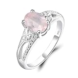 LUO 925 Sterling Silver Oval Shaped 1.14 CT Rose Quartz Ring 8x6 MM Pink Quartz Engagement Ring for