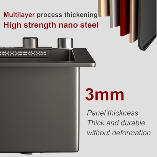 Miniatura 3 de Koogimddr Fregadero De Cocina Con Cascada, 80 45 Cm, Grifo De Cascada Led, Tabla De Cortar Deslizante Y Lavavajillas De Alta Presión, Compacto Y Multifuncional