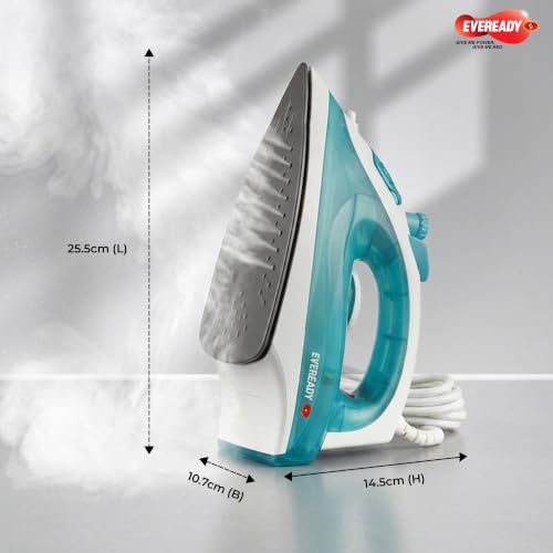 Image of Eveready Maxsteam 1300W Steam Iron with Weilburger PTFE Coated Soleplate, 19-Vent Even Steam Distribution, 200ml Large Water Tank, 1.75m Long Braided Cord & 2 Years Warranty (Blue-White)