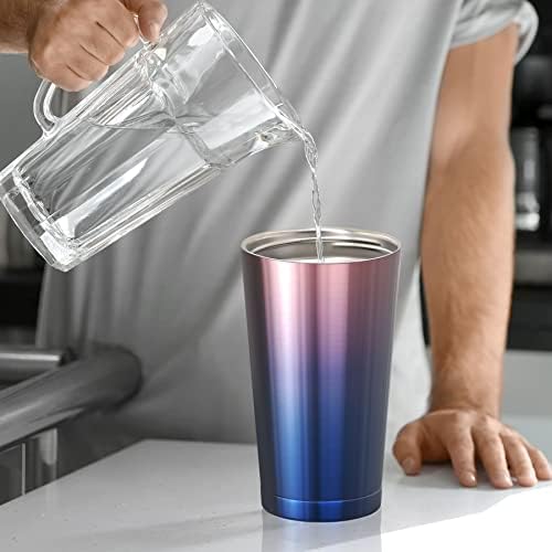 Newthinking 500ml Tumbler with Straw and Lid, Stainless Steel Gradient Travel Mug with Straw, Vacuum Insulated Coffee Cup for Hot and Cold Drinks, Rose Gold/Blue