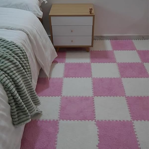 Pluszowa mata puzzlowa, Blokująca piankowa mata podłogowa, 20 sztuk, wielokolorowa(Pink+white)