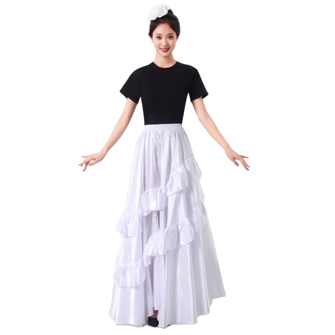 SANCAN Maxirock mit hoher Taille, Rüschen, lang, Folklorico, Praxis, mexikanisch, klassisches Tanzkleid, Performance-Kleid für Damen