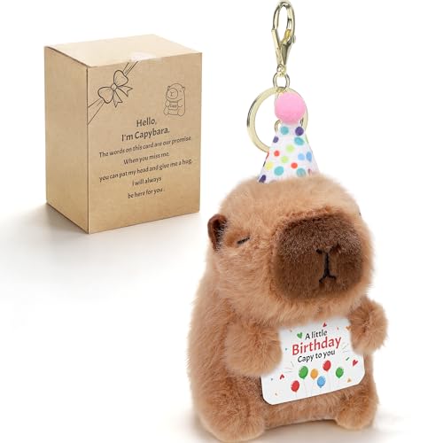 MOVING EARS Capybara Birthday Gifts for Kids Friends Coworkers Teachers Bosses Funny Handmade Capybara Plush with Message Card Happy Birthday Stuff Animal Gifts