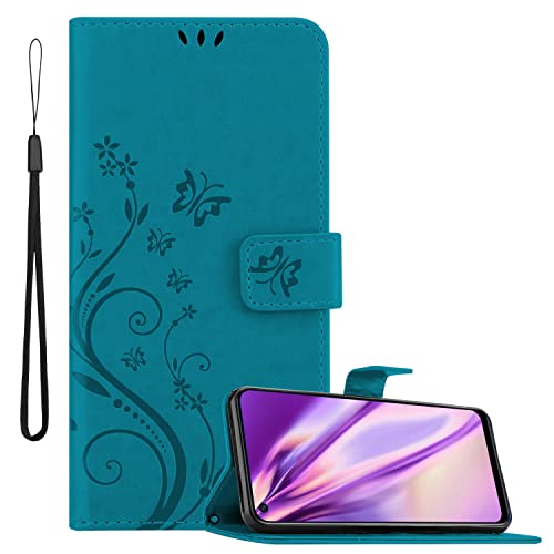 Cadorabo Estuche Compatible con Realme 6 / 6s en Azul Floral - Funda Protectora en diseño Floral con Cierre magnético, función de Soporte y Ranuras para Tarjetas