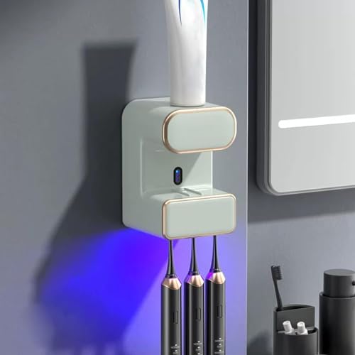 Dispensador automático de pasta de dientes de pared, dispensador de pasta de dientes esterilizada por UV, volumen ajustable, para niños/adultos (Verde)
