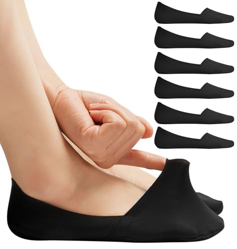Image of No Show Socks for Women, Non Slip Nylon Thin Footies Invisible Silky Low Liner Socks for Loafers Flats 6 Pairs