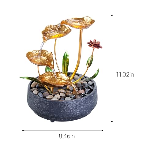 image for MSEONWXI Tabletop Fountain Metal Lotus Circulating Fountain Water Feat