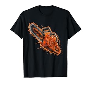Tronçonneuse graphique électrique flammes orange T-Shirt
