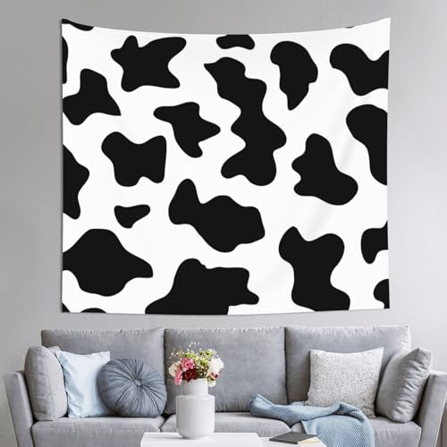 Tapisserie imprimée vache noire et blanche JEJEA grand tissu mural 152x130cm déco chambre