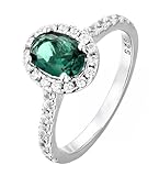 Old English Jewellers 925 Sterling Silver Emerald CZ Oval Cluster Ring size J K L M N O P Q R S - May BIRTHSTONE - Rhodium Overlay (L)