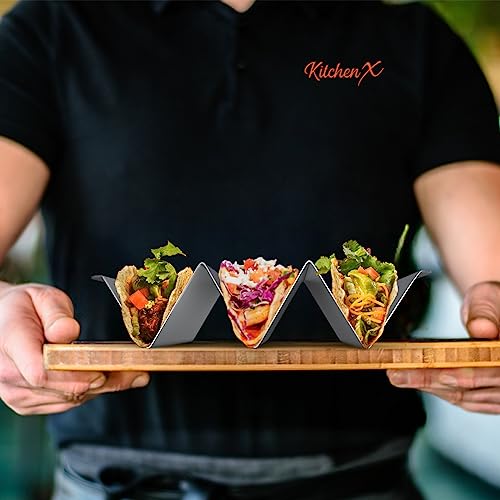 Kitchenx Metal Taco Holders Set Of 2 - Heavy-Duty Taco Stands Hold 3 Tacos - Use As A Taco Rack To Fill Tacos With Ease - Safe For Dishwasher, Oven, And Grill - Taco Shell Holder Size: 8" X 4" X 2" #TOP5