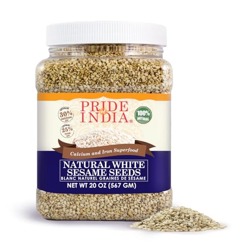 Pride Of India - White Sesame Seeds Unhulled - Calcium & Iron Superfood, 1.25 Pound (20oz) Jar