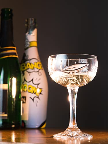 Barski Champagne Glasses - Flute - Saucer - Belle Coupe - Set Of 6 Glasses - Hand Cut Crystal - Frosted Leaf Design - Each Glass Is 6 Oz Made In Europe #TOP1
