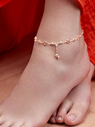 Image of MINUTIAE Fashion Anklet With Solitaire Crystal Diamonds Painjan Payal Leg Chain Foot Jewellery For Women and Girls