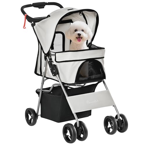 Transportadores Cochecito para Mascotas Plegable Carrito para Perros con Toldo Ajustable Cesta de Almacenaje y Ruedas con Freno