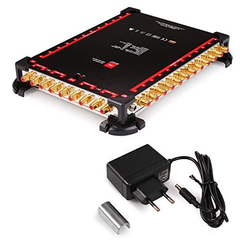 RED OPTICUM OMS 9/24 Pro TR - Conmutador múltiple para la recepción de Dos Posiciones de satélite a hasta 24 participantes, contactos Dorados, 4K, 3D, UHD, LNB Quattro