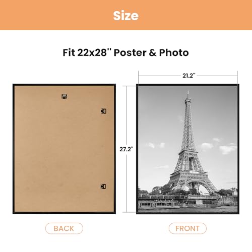 Image of upsimples 22x28 Poster Frame Black 3 Pack, Scratch-Proof Picture Frames 22 x 28 for Photo Gallery - Slide-in Strips, Horizontal or Vertical Wall Mounting