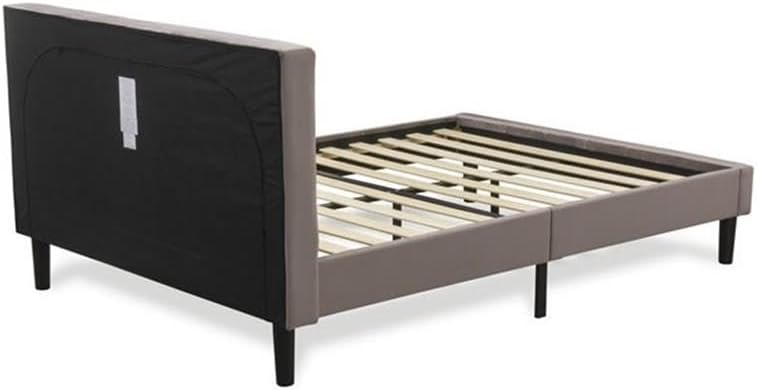 East West Furniture NL14Q-1VL07 2 Piece Queen Bed Set - Button Tufted Bed Frame - Brown Taupe Velvet Fabric Upholstered Headboard and a Distressed Jacobean Finish Nightstand