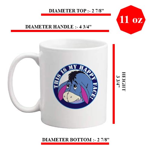 Giftme Cartoon Cute Donkey, This is My Happy Face!, 11oz White Ceramic Mug, 8.2 Cm X 9.6Cm X 11 Cm - Image 4