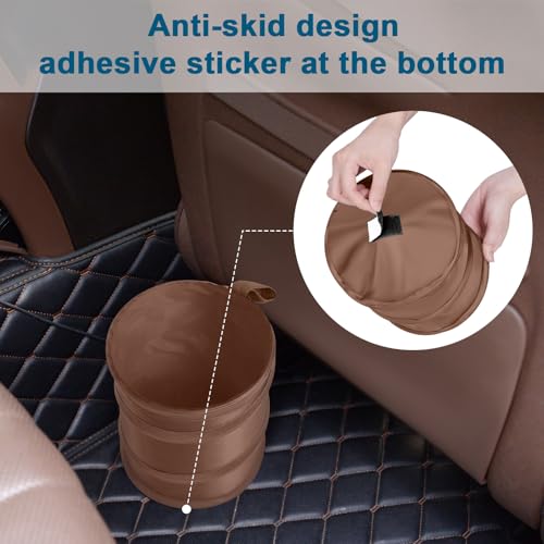 Image of Car Trash Can, 2 Packs Mini Car Garbage Can, Collapsible Trash Bin | Pop-Up Trash Can for Car Front Back Seat, Portable Car Trash Bag Hanging for Vehicle SUV Rv Truck Accessories Interior, Brown