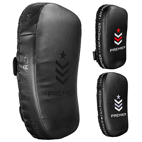 Revgear Premier Deluxe Thai Pads | Punching, Foot, Knee and Elbow Target |Training, Curved Kickboxing Kicking Strike Shield, Coaching Kick Boxing, MMA, Martial Arts (Black/Black, Sold in Pairs)