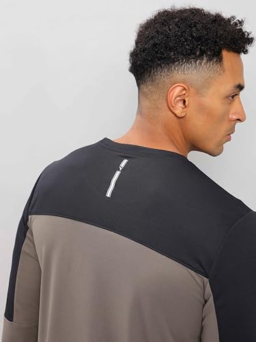 Image of TECHNOSPORT Men Colorblock Slim Fit Round Neck T-Shirt with TECHNOCOOL+ (Light Blue) Gym Tee Dry Fit T Shirt for Men Sports Top for Him