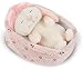 Peluche coniglio Liska 12 cm che dorme in un cestino GREEN