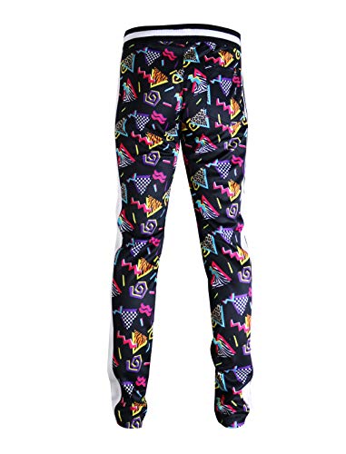 Screenshot P11904 Mens Hip Hop Premium Slim Fit Track Pants - Athletic Jogger 80'S Retro Pattern Print Streetwear Bottoms-Black/Pop-Medium thumb #4