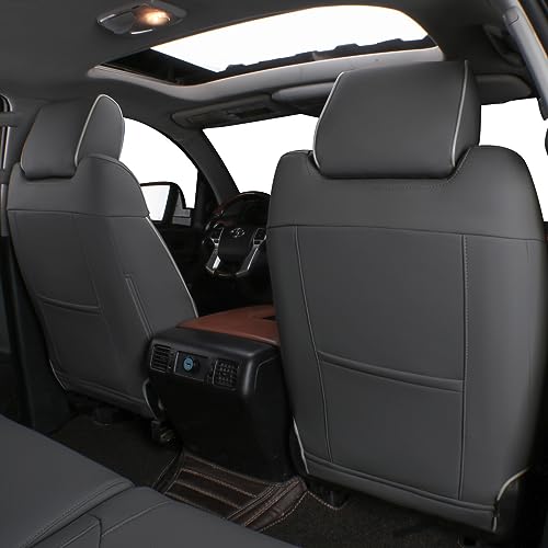 Image of EKR Custom Fit Tacoma Front Car Seat Covers for Toyota Tacoma 2016 2017 2018 2019 2020 2021 2022 2023 Double Cab /Access Cab - Front Row Only, Faux Leather(Gray)