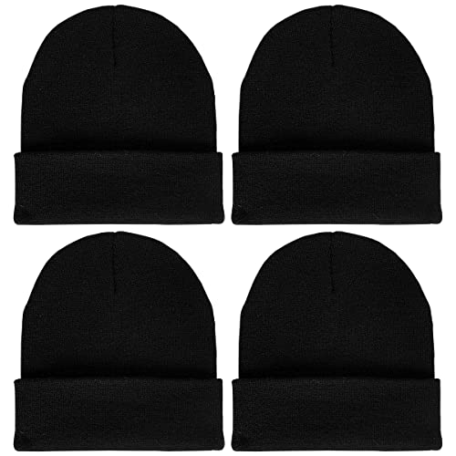 Lcztn 4 Pack Winter Ski Beanie Hat For Men＆Women,Warm Fisherman Cuffed Knit Cap Unisex (4 Pack Black) #TOP14