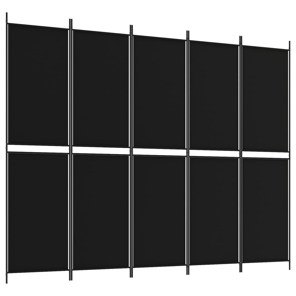 Klappbarer Paravent aus schwarzem Stoff, 250x200 cm, 5-teilig – Raumteiler für Schlafzimmer und Wohnzimmer, lichtdurchlässig, platzsparend zusammenfaltbar