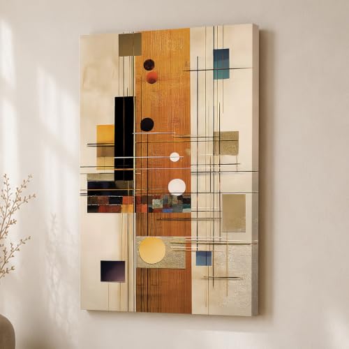 Image of Modern Abstract Stretched Canvas Painting For Living Room | Multicolor Urban Grid Stretched Canvas Wall Art For Livingroom Home Decor, Bedroom, Hallway's, Office, Hotel - 56x86 cm