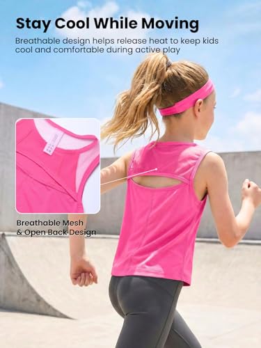 Image of WELAKEN Girls' Athletic Tank Top - Mesh Open Back Sleeveless Sports Shirt for Active Kids,Black,4T