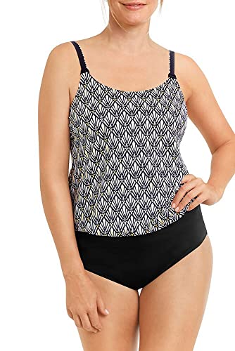 Amoena Cueca de banho de cintura alta elegante, Preto/branco abraços/dourado, 10