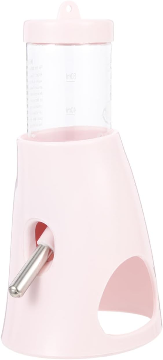 POPETPOP Hamster Water Bottle with Stand: Hamster Water Dispenser Pet Automatic Drinking Bottle Small Animal Water Bottles for Rabbit Chinchilla Guinea Pig Hedgehog, 8X8X16CM, Pink