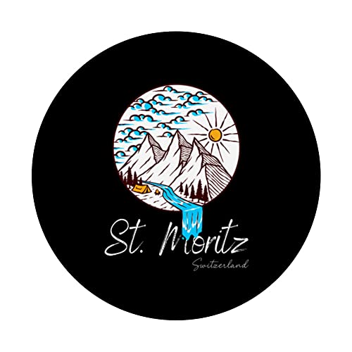 St. Moritz Souvenir Switzerland PopSockets Swappable PopGrip, Black - Image 3