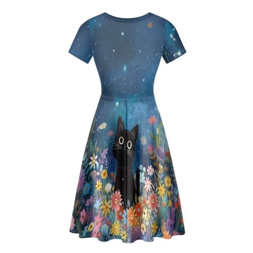 Image of AFPANQZ Womens Casual Summer Lightweight Vintage Dress Short Sleeve Midi Dress Knee-Long Luxury Formal Dress