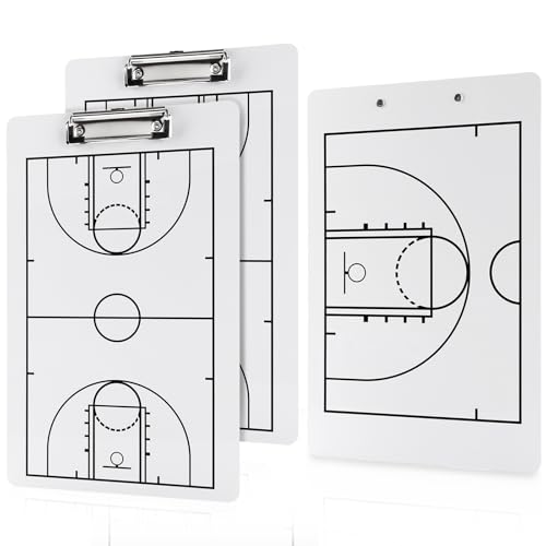 Jucoan 2 Pack Basketball Coach Clipboard, 13-3/4 x 8-3/4 Inch Dry Erase Coaching Board, Double-Sided Full and Haft Court Marker Tactic Board, Coaching Equipment for School Sports Training, Game Plan