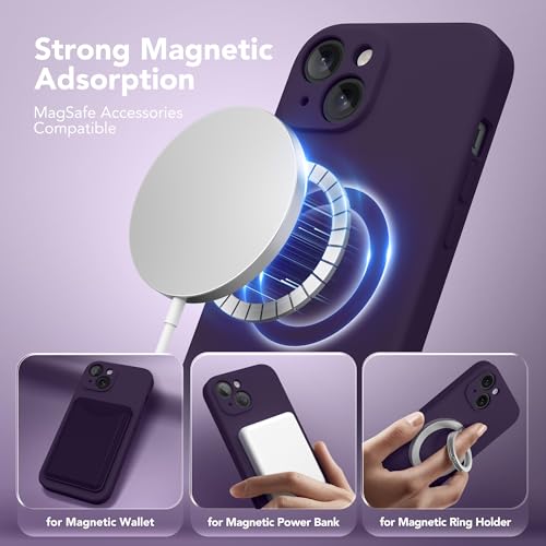 Image of Magnetic for iPhone 15 Plus Case, Compatible with MagSafe, [Full Camera Protection][Screen Protector] Silicone Shockproof Protective Phone Case for iPhone 15 Plus 6.7 inch, Deep Purple