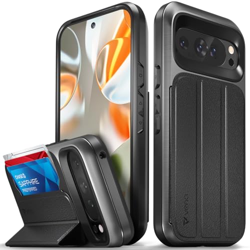 VENA vCommute for Google Pixel 9/9 Pro (2024) Wallet Case [Military Grade Drop Protection] Flip Leather Cover Slot Card Holder with Kickstand - Black