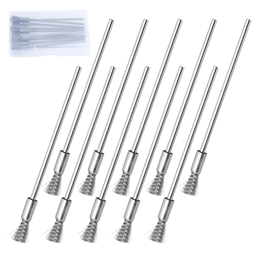 Image of SPEEDWOX 10 Pack Extended Stainless Steel Wire Brush Pen Wire Brush Rust Paint Removal Bits Steel Cleaning End Brushes Pen 3mm Mandrel Rust Paint Removal Bits Polishing Rotary Tools Accessories